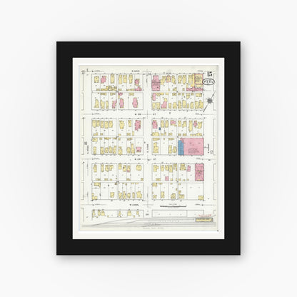 Old map wall art mockup — black gallery frame with white mat — Sanborn Fire Insurance Map from Peru, Miami County, Indiana (1920), Sheet #0015