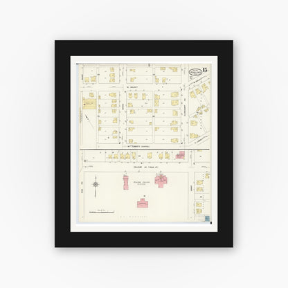 Old map wall art mockup — black gallery frame with white mat — Sanborn Fire Insurance Map from Ashland, Ashland County, Ohio (1911), Sheet #0015