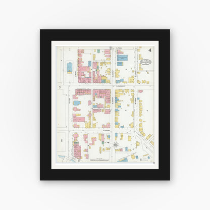 Old map wall art mockup — black gallery frame with white mat — Sanborn Fire Insurance Map from Bellefonte, Centre County, Pennsylvania (1904), Sheet #0004