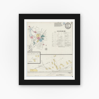 Old map wall art mockup — black gallery frame with white mat — Sanborn Fire Insurance Map from Attleboro, Bristol County, Massachusetts (1894) - Complete Map Set
