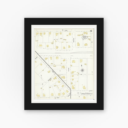 Old map wall art mockup — black gallery frame with white mat — Sanborn Fire Insurance Map from Hico, Hamilton County, Texas (1907), Sheet #0006