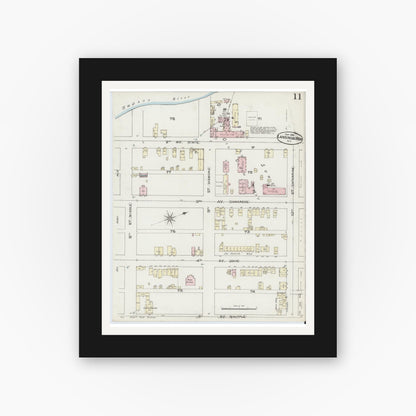 Old map wall art mockup — black gallery frame with white mat — Sanborn Fire Insurance Map from Lansingburg, Rensselaer County, New York (1886), Sheet #0011