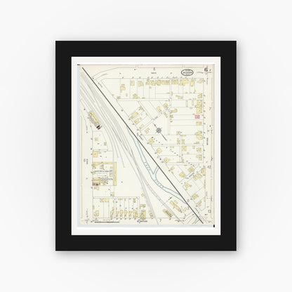 Old map wall art mockup — black gallery frame with white mat — Sanborn Fire Insurance Map from Jackson, Jackson County, Ohio (1914), Sheet #0006
