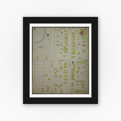 Old map wall art mockup — black gallery frame with white mat — Sanborn Fire Insurance Map from Madison, Dane County, Wisconsin (1908), Sheet #0005