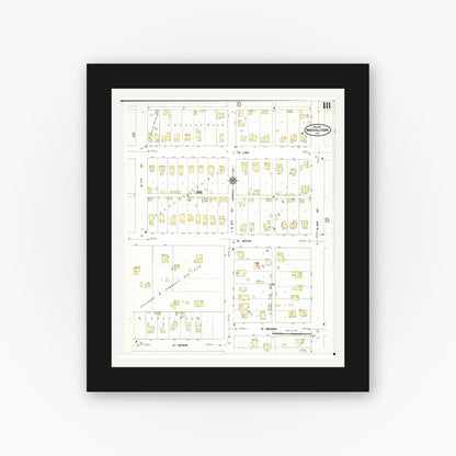 Old map wall art mockup — black gallery frame with white mat — Sanborn Fire Insurance Map from Marshalltown, Marshall County, Iowa (1910), Sheet #0018