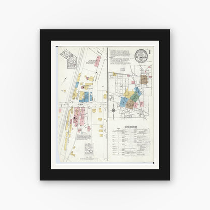 Old map wall art mockup — black gallery frame with white mat — Sanborn Fire Insurance Map from Plymouth, Wayne County, Michigan (1918) - Complete Map Set