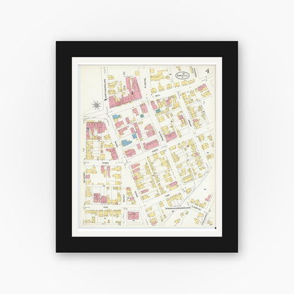 Old map wall art mockup — black gallery frame with white mat — Sanborn Fire Insurance Map from Danville, Montour County, Pennsylvania (1907), Sheet #0004