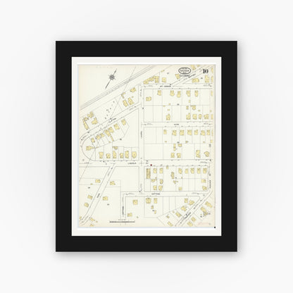 Old map wall art mockup — black gallery frame with white mat — Sanborn Fire Insurance Map from Saugus, Essex County, Massachusetts (1913), Sheet #0010