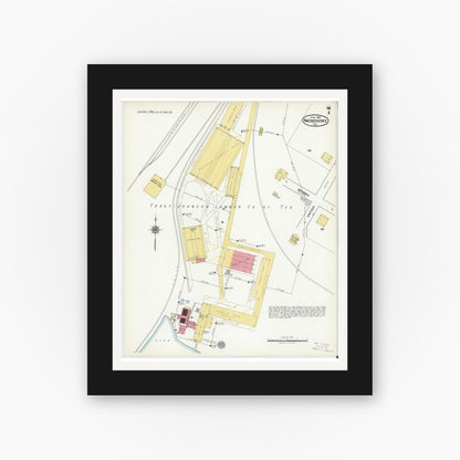 Old map wall art mockup — black gallery frame with white mat — Sanborn Fire Insurance Map from Nacogdoches, Nacogdoches County, Texas (1921), Sheet #0007