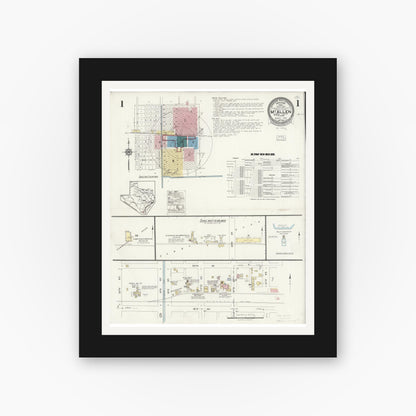 Old map wall art mockup — black gallery frame with white mat — Sanborn Fire Insurance Map from McAllen, Hidalgo County, Texas (1925) - Complete Map Set