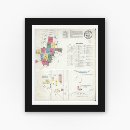 Old map wall art mockup — black gallery frame with white mat — Sanborn Fire Insurance Map from Wilson, Wilson County, North Carolina (1908), Sheet #0001