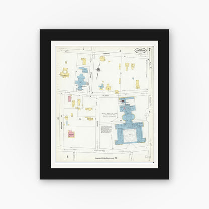 Old map wall art mockup — black gallery frame with white mat — Sanborn Fire Insurance Map from Saint Augustine, Saint John's County, Florida (1910), Sheet #0007