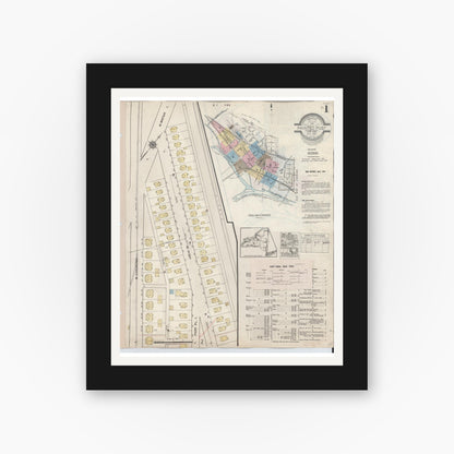 Old map wall art mockup — black gallery frame with white mat — Sanborn Fire Insurance Map from Painted Post, Steuben County, New York (1943) - Complete Map Set