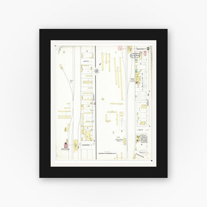 Old map wall art mockup — black gallery frame with white mat — Sanborn Fire Insurance Map from Audubon, Audubon County, Iowa (1896), Sheet #0002