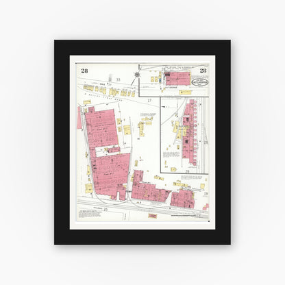 Old map wall art mockup — black gallery frame with white mat — Sanborn Fire Insurance Map from East Liverpool, Columbiana County, Ohio (1923), Sheet #0028
