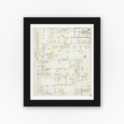 Old map wall art mockup — black gallery frame with white mat — Sanborn Fire Insurance Map from Everett, Middlesex County, Massachusetts (1892), Sheet #0016