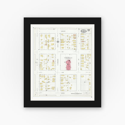 Old map wall art mockup — black gallery frame with white mat — Sanborn Fire Insurance Map from Brainerd, Crow Wing County, Minnesota (1917), Sheet #0012