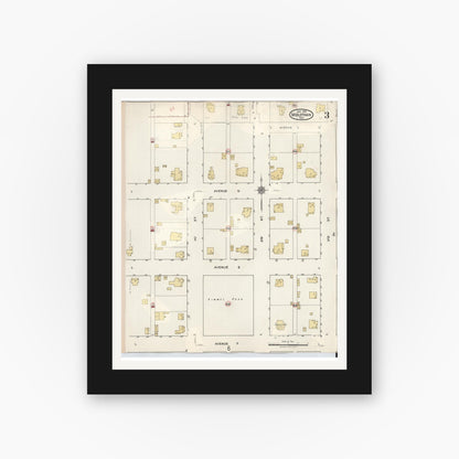 Old map wall art mockup — black gallery frame with white mat — Sanborn Fire Insurance Map from Midlothian, Ellis County, Texas (1944), Sheet #0003
