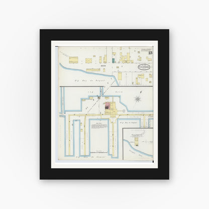 Old map wall art mockup — black gallery frame with white mat — Sanborn Fire Insurance Map from Escanaba, Delta County, Michigan (1893), Sheet #0013