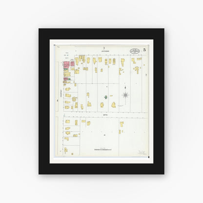 Old map wall art mockup — black gallery frame with white mat — Sanborn Fire Insurance Map from Jefferson, Ashtabula County, Ohio (1902), Sheet #0005