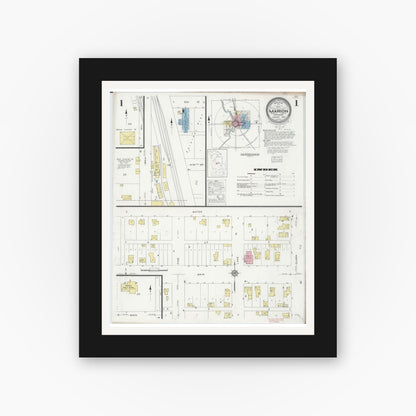 Old map wall art mockup — black gallery frame with white mat — Sanborn Fire Insurance Map from Marion, Osceola County, Michigan (1929), Sheet #0001