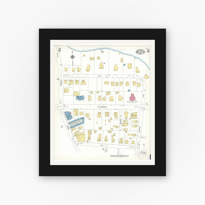 Old map wall art mockup — black gallery frame with white mat — Sanborn Fire Insurance Map from Melrose, Middlesex County, Massachusetts (1923), Sheet #0002