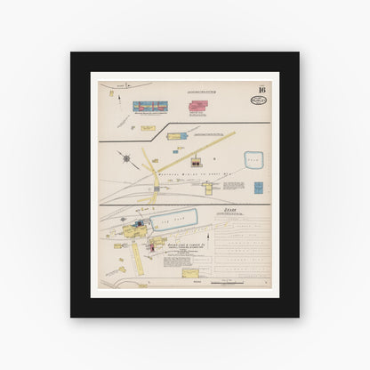 Old map wall art mockup — black gallery frame with white mat — Sanborn Fire Insurance Map from Hurley, Iron County, Wisconsin (1922), Sheet #0016