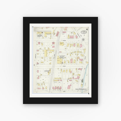Old map wall art mockup — black gallery frame with white mat — Sanborn Fire Insurance Map from Tiffin, Seneca County, Ohio (1896), Sheet #0006