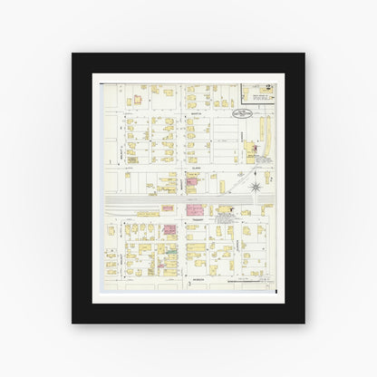 Old map wall art mockup — black gallery frame with white mat — Sanborn Fire Insurance Map from East Palestine, Columbiana County, Ohio (1908), Sheet #0002