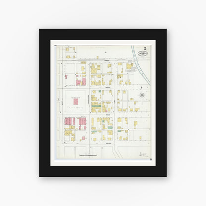 Old map wall art mockup — black gallery frame with white mat — Sanborn Fire Insurance Map from Caldwell, Noble County, Ohio (1899), Sheet #0002
