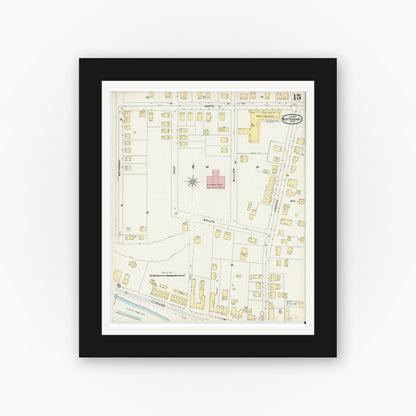 Old map wall art mockup — black gallery frame with white mat — Sanborn Fire Insurance Map from North Adams, Berkshire County, Massachusetts (1897), Sheet #0015