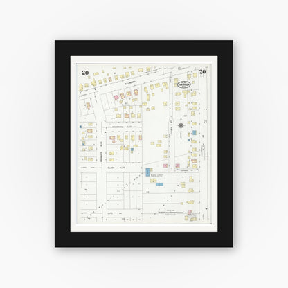 Old map wall art mockup — black gallery frame with white mat — Sanborn Fire Insurance Map from Ann Arbor, Washtenaw County, Michigan (1925), Sheet #0020