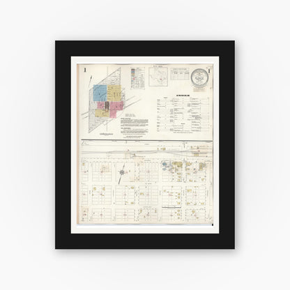 Old map wall art mockup — black gallery frame with white mat — Sanborn Fire Insurance Map from Runge, Karnes County, Texas (1944) - Complete Map Set