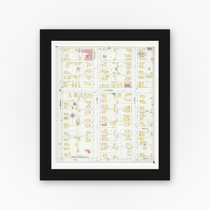 Old map wall art mockup — black gallery frame with white mat — Sanborn Fire Insurance Map from Marion, Marion County, Ohio (1900), Sheet #0020