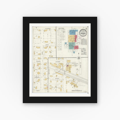 Old map wall art mockup — black gallery frame with white mat — Sanborn Fire Insurance Map from Bourbon, Marshall County, Indiana (1905) - Complete Map Set