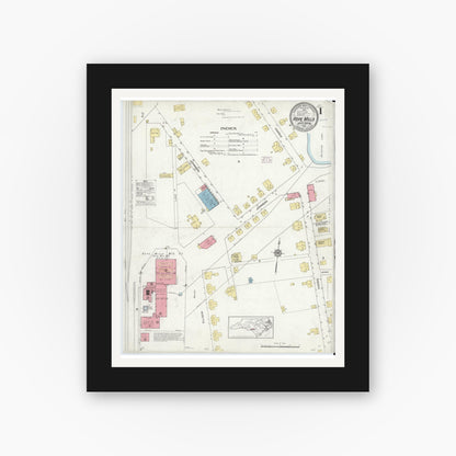 Old map wall art mockup — black gallery frame with white mat — Sanborn Fire Insurance Map from Hope Mills, Cumberland County, North Carolina (1914) - Complete Map Set