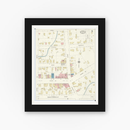 Old map wall art mockup — black gallery frame with white mat — Sanborn Fire Insurance Map from Clinton, Lenawee County, Michigan (1912), Sheet #0003