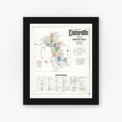 Old map wall art mockup — black gallery frame with white mat — Sanborn Fire Insurance Map from Centerville, Appanoose County, Iowa (1913) â€” Complete Set