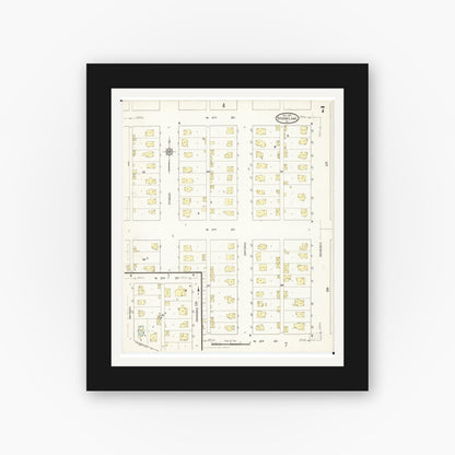 Old map wall art mockup — black gallery frame with white mat — Sanborn Fire Insurance Map from Storm Lake, Buena Vista County, Iowa (1914), Sheet #0007