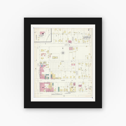 Old map wall art mockup — black gallery frame with white mat — Sanborn Fire Insurance Map from Independence, Jackson County, Missouri (1907), Sheet #0007