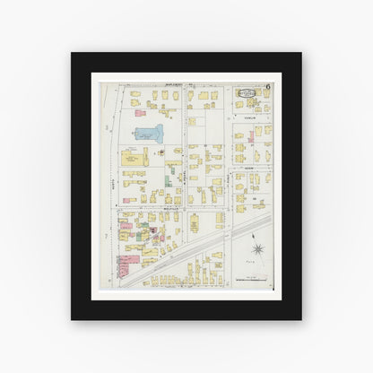 Old map wall art mockup — black gallery frame with white mat — Sanborn Fire Insurance Map from Pittsfield, Berkshire County, Massachusetts (1895), Sheet #0006