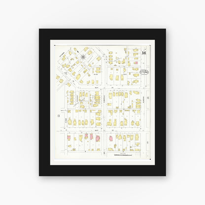 Old map wall art mockup — black gallery frame with white mat — Sanborn Fire Insurance Map from Ottumwa, Wapello County, Iowa (1902), Sheet #0014