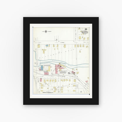 Old map wall art mockup — black gallery frame with white mat — Sanborn Fire Insurance Map from Beaver Dam, Dodge County, Wisconsin (1914), Sheet #0018