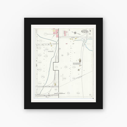 Old map wall art mockup — black gallery frame with white mat — Sanborn Fire Insurance Map from Marcus Hook, Chester County, Pennsylvania (1912), Sheet #0007