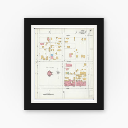 Old map wall art mockup — black gallery frame with white mat — Sanborn Fire Insurance Map from Coshocton, Coshocton County, Ohio (1899), Sheet #0004