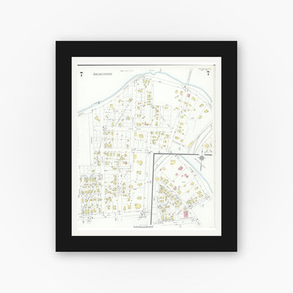 Old map wall art mockup — black gallery frame with white mat — Sanborn Fire Insurance Map from Marinette, Marinette County, Wisconsin (1935), Sheet #0007