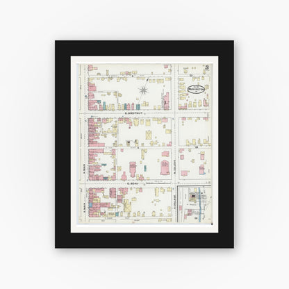 Old map wall art mockup — black gallery frame with white mat — Sanborn Fire Insurance Map from Washington, Washington County, Pennsylvania (1891), Sheet #0003