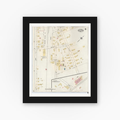 Old map wall art mockup — black gallery frame with white mat — Sanborn Fire Insurance Map from Holliston, Middlesex County, Massachusetts (1942), Sheet #0006