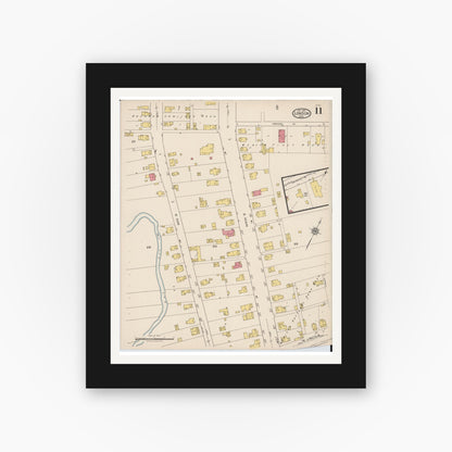 Old map wall art mockup — black gallery frame with white mat — Sanborn Fire Insurance Map from London, Madison County, Ohio (1921), Sheet #0011