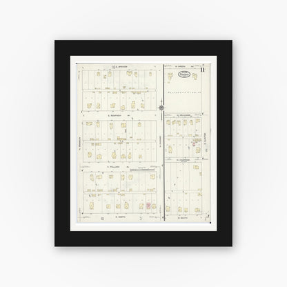 Old map wall art mockup — black gallery frame with white mat — Sanborn Fire Insurance Map from Dwight, Livingston County, Illinois (1914), Sheet #0011